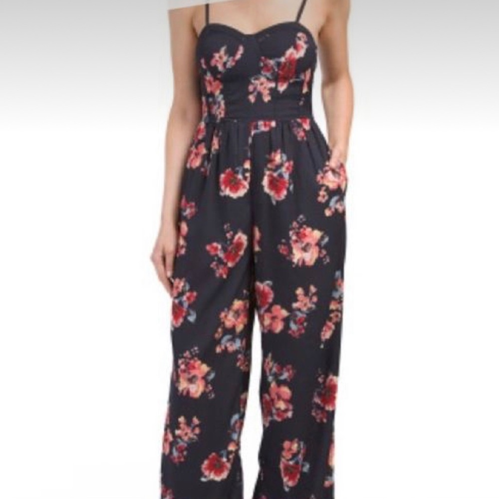 Navy Blue Floral Jumpsuit Corset Top